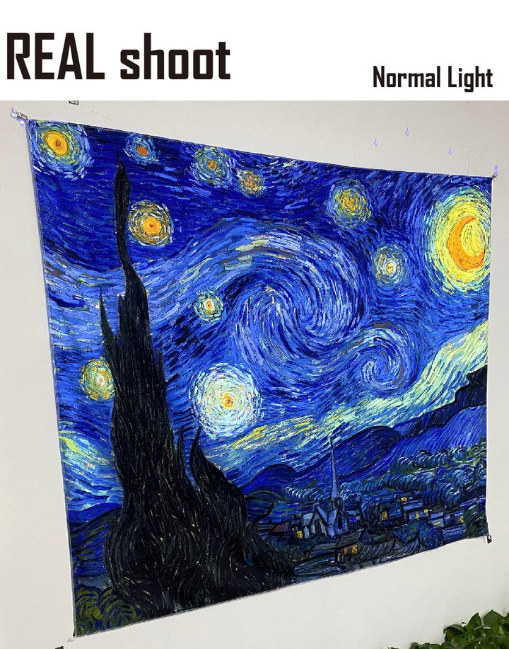 Blacklight Tapestry Starry Night by Van Gogh Wall Art Decor for Bedroom Aesthetic, Abstract Hippie Trippy Wall Hanging UV Reactive Fabric Poster for Living Room Dorm Décor