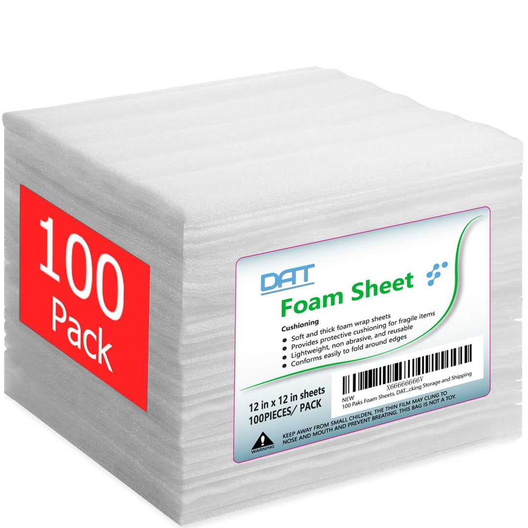 100 Pack Foam Sheets, DAT 12 x 12, 1/16 Thickness, Foam Wrap Cushioning Material, Moving Supplies for Packing Storage and Shipping