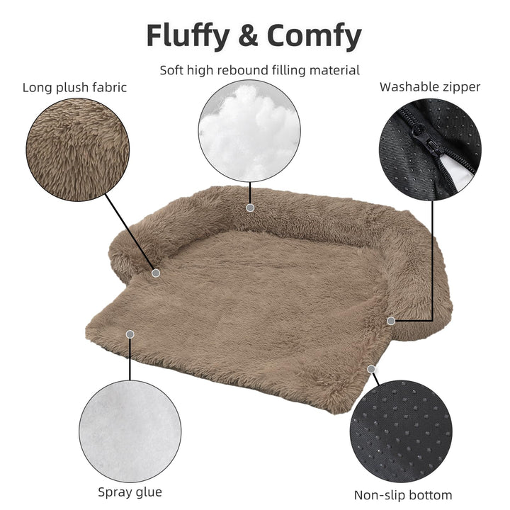 Calming Dog Bed Fluffy Plush Dog Mat for Furniture Protector with Removable Washable Cover for Large Medium Small Dogs and Cats (Large(45x37x6), Camel)