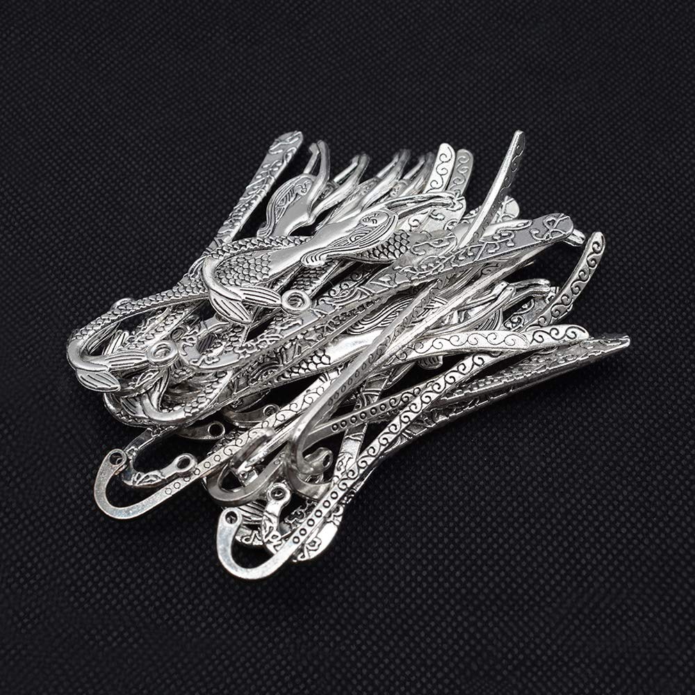 HOSTK 40pc Silver Metal Bookmark Hairpin Hook Carved An
