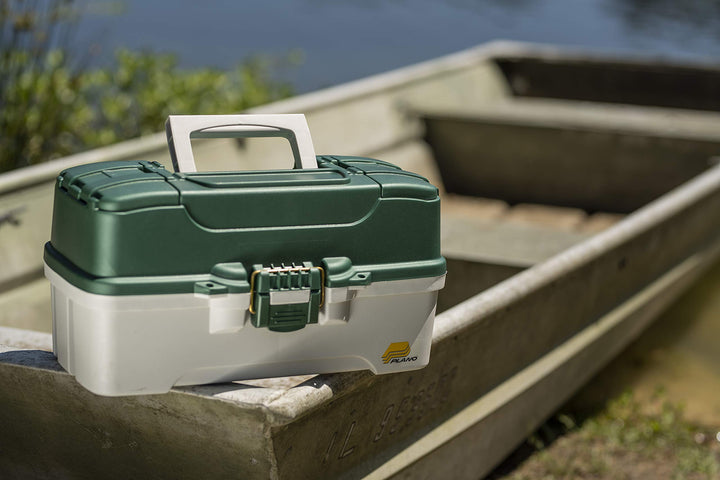 3-Tray Tackle Box with Dual Top Access, Dark Green Metallic/Off White, Premium Tackle Storage