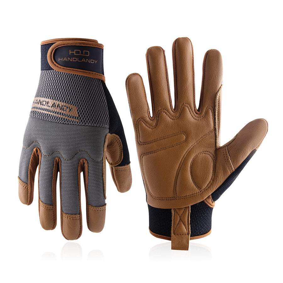 HANDLANDY Leather Work Gloves Mens & Women, Utility