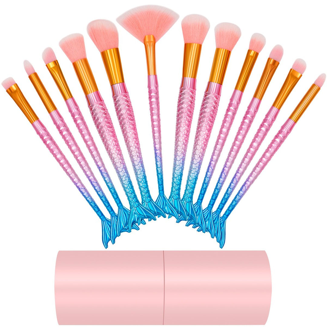 Makeup Brushes Set- Cosmetic Conceler Brushes Kit Tool 12PCS Make Up Foundation Eyebrow Eyeliner Blush Concealer Brushes Pink Mermaid Colorful (pink)