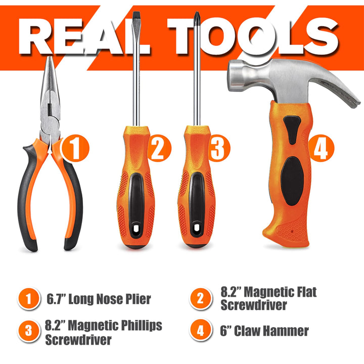 REXBETI 18pcs Young Builder&#39;s Tool Set with Rea