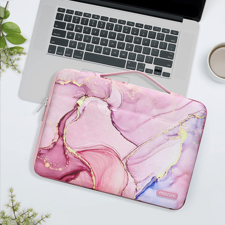 MOSISO 360 Protective Laptop Sleeve Bag Compatible with MacBook Air 15 inch M2 A2941 2023 / Pro 16 inch 2023-2019 M3 A2991 M2 A2780 M1 A2485 A2141, 15-15.6 inch Notebook with Belt Marble MO-MBH216