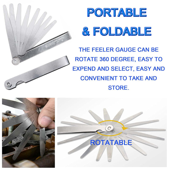 JONMON Feeler Gauge, 17 Blades 0.02-1mm Stainless Steel