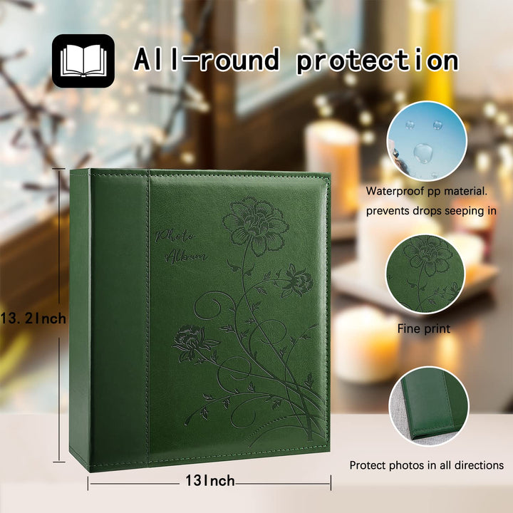 Photo Album 4x6 1000 Photos, Large Capacity Wedding Family Leather Cover Picture Albums Holds Horizontal and Vertical 4x6 Photos with Black Pages(Dark Green)