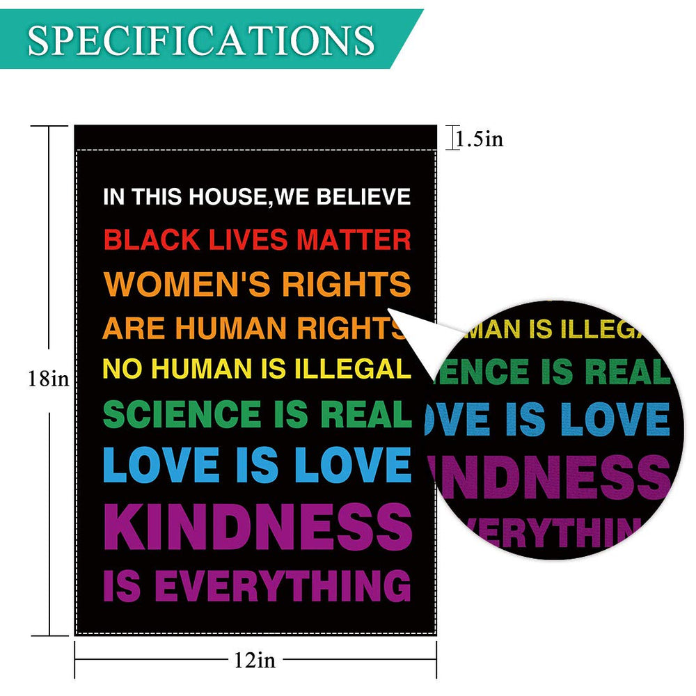 In This House We Believe Garden Flag for Outside Mailbox Vertical Black Lives Matter Farmhouse Yard Sign Customizable Patio Outdoor Decors 12x18 Double Sided Washable Polyester UV-Resist