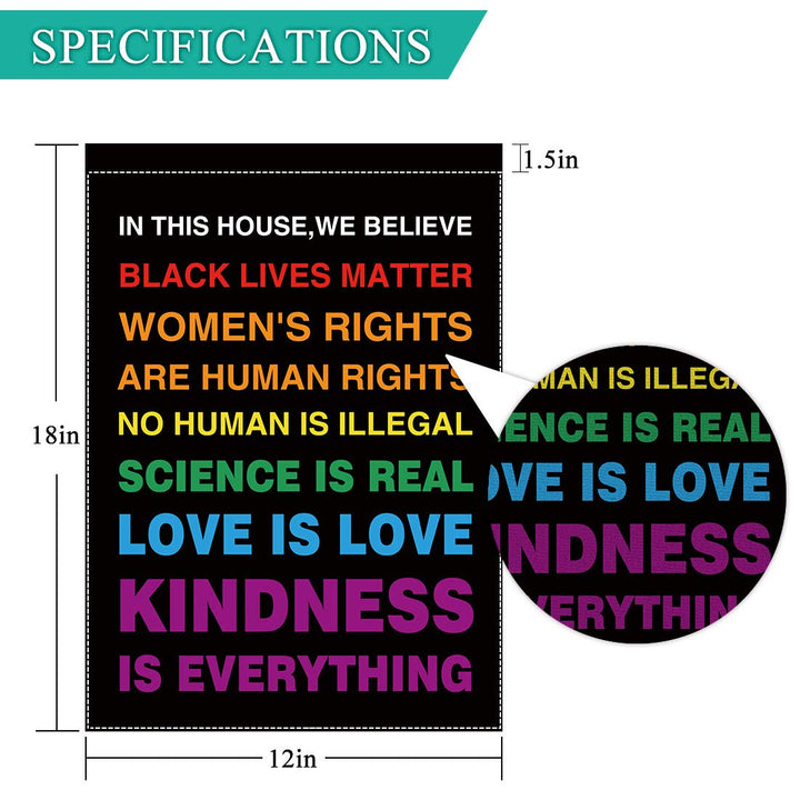 In This House We Believe Garden Flag for Outside Mailbox Vertical Black Lives Matter Farmhouse Yard Sign Customizable Patio Outdoor Decors 12x18 Double Sided Washable Polyester UV-Resist