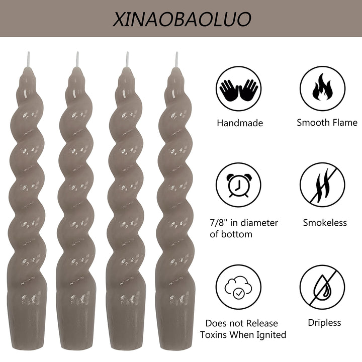 Brown Spiral Taper Candles Twisted Candles H 7.5inch Candles Stick Unscented Dinner Candle Dripless for Home Decor, Relaxation &amp; All Occasions(Brown)