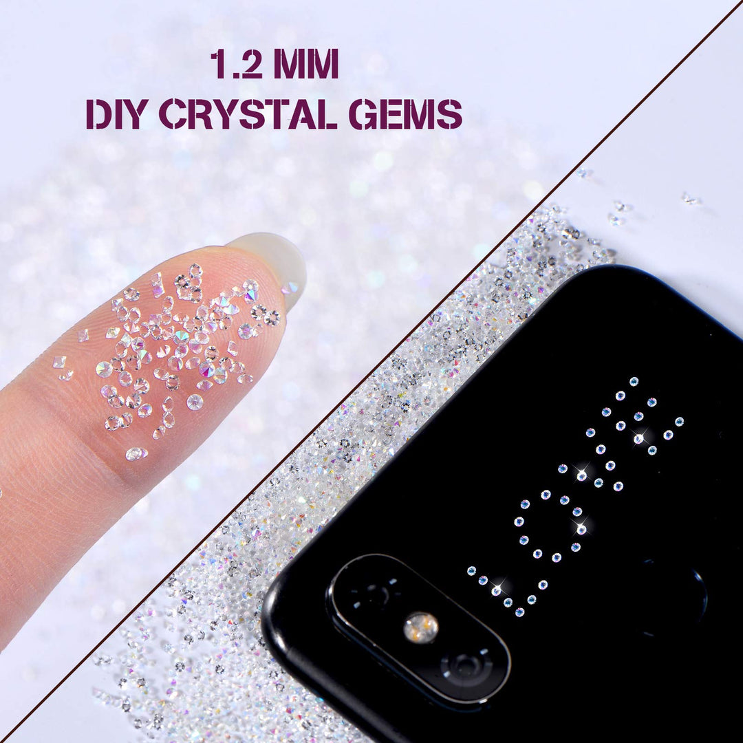 11520 Pieces Mini Crystals Pixie Nail Rhinestones 1.2 mm DIY Crystal Gems Stones Glass Sand Rhinestones for Nail Home Beauty Salon Decoration Favors (White and AB)