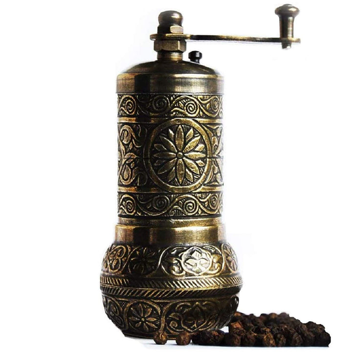 Turkish Pepper Mill Grinder Refillable Spice 4.2 Manual Crank Handle (Antique Gold)