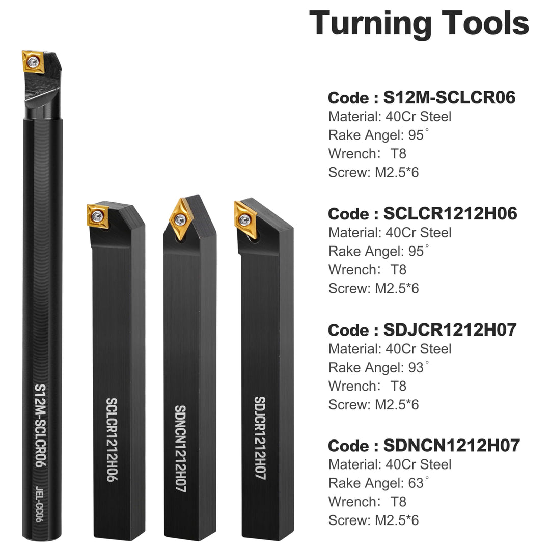 Metal Lathe Cutting Tools - 7PCS 1/2 Indexable Lathe Turning Tool with 14pcs Indexable Carbide Inserts for Turning Grooving Boring Cutting Threading