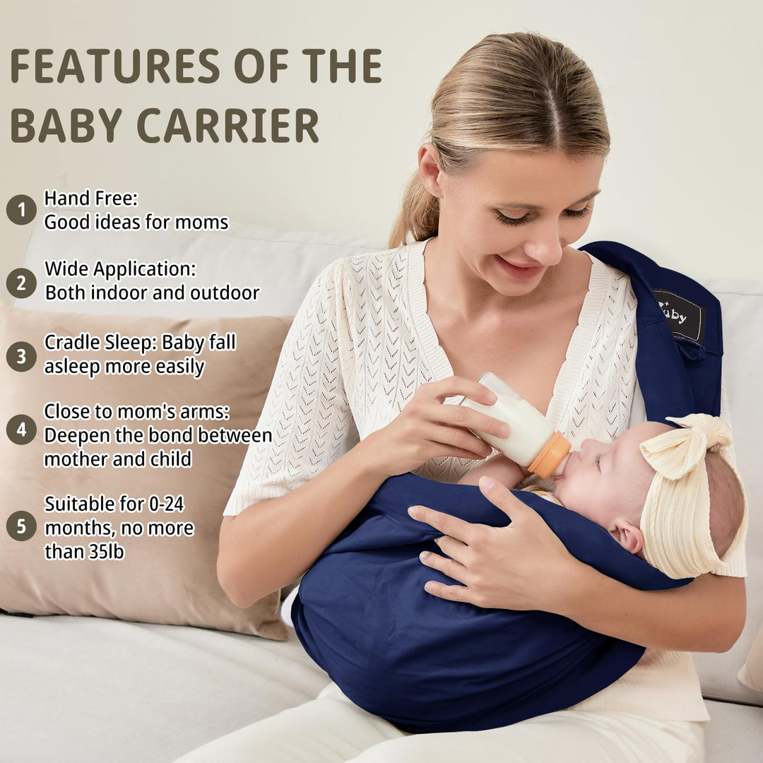 CUBY Baby Carrier, Natural Cotton Baby Sling Baby Holder Extra Comfortable for Easy Wearing Carrying of Newborn, Infant Toddler Carrier Sling for Baby Registry, Nursing,Breastfeeding (Aegean Sea)