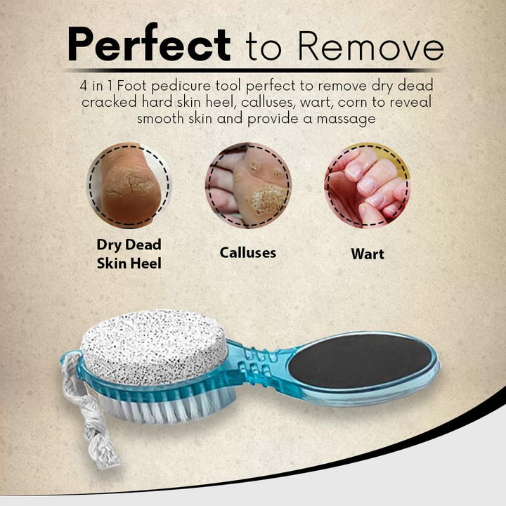 4 in 1 Pedicure Paddle Kit Tool with Pumice Stone for Feet, Toe Nail Cleaning Brush, Metal File and Emery Board, Manicure Pedicure Set (1 Pack)