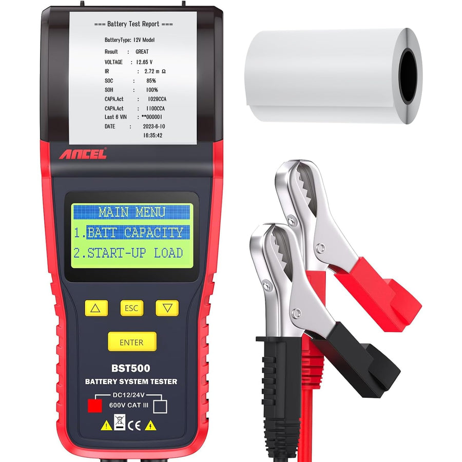 BST500 Battery Tester with Printer, 12V 24V Car Battery Load Tester Automotive, 99% Accuracy Auto Battery Analyzer Tester, Cranking Charging System Test Tool for Car Heavy Duty Truck SUV ATV RV
