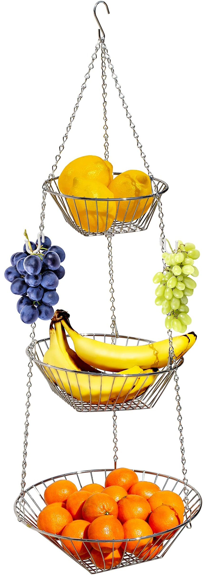 Deco Brothers Hanging Fruit Basket, 3-Tier, Chrome