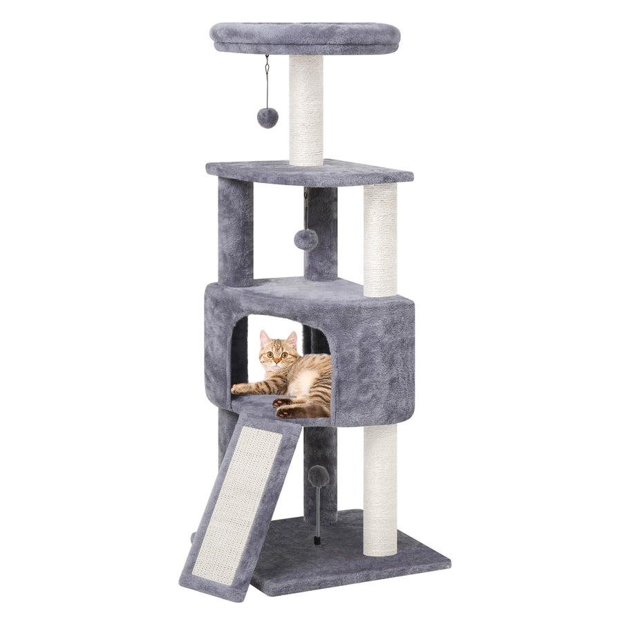 45in Cat Tree Tower with Big Condo for Indoor Cats,Cat Tower with Scratching Post,Scratching Board and Cat Toys,Multi-Level,Small Space,Grey(New)