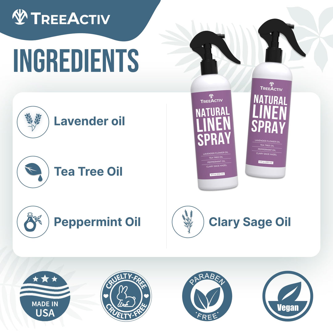 Natural Linen Spray, 8 fl oz, Lavender Spray for Sleep, Linen Spray for Beddings, Pillows, and Sheets, Lavender Bed Spray with Lavender and Tea Tree, Pillow Mist Freshener, 2000+ Sprays