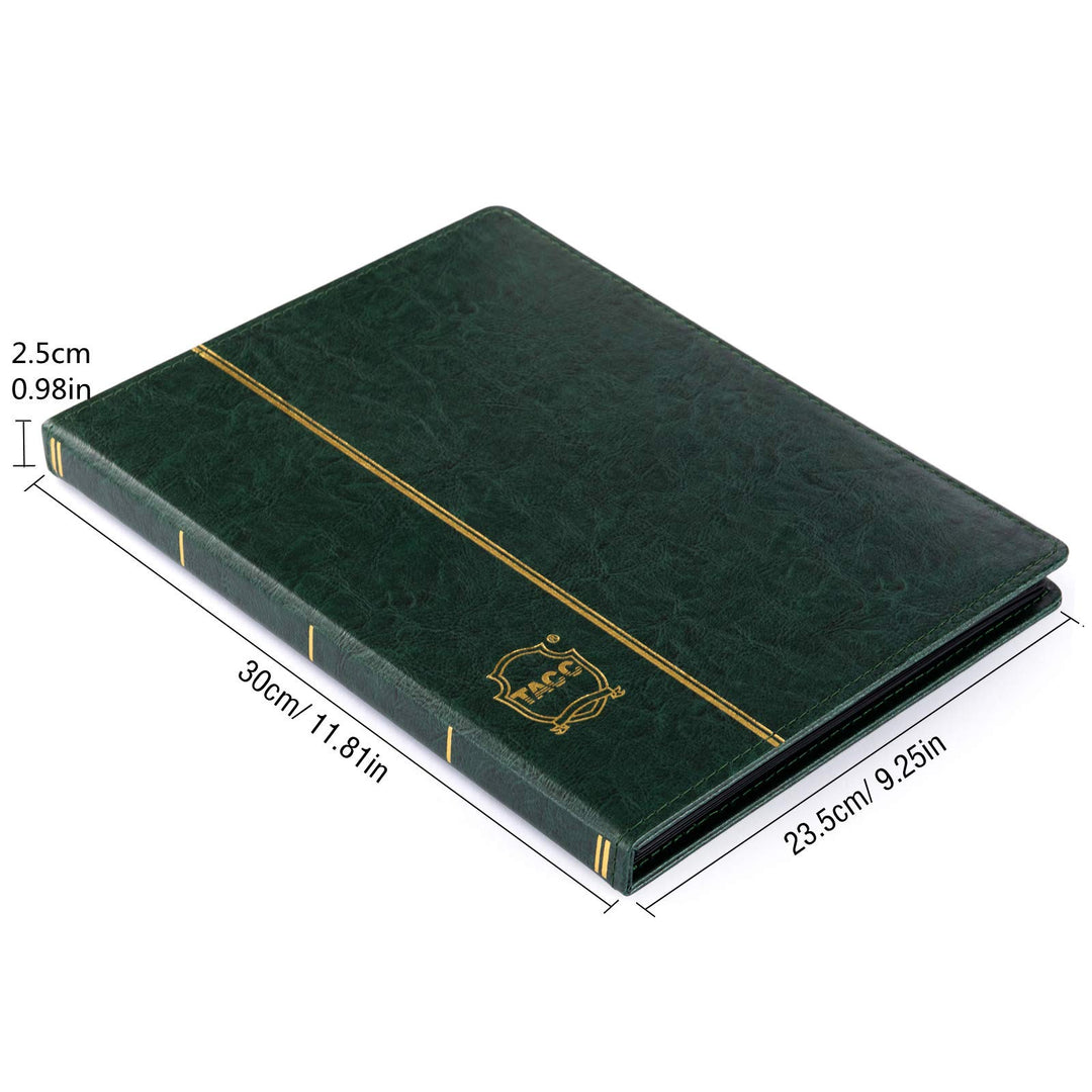 Leather 60-Pocket Paper Money Album Currency Holders for Collectors Collection Supplies Holder Book for Travel Bill Banknote Stamp Storage Display with 10 Collecting Pages (Green)