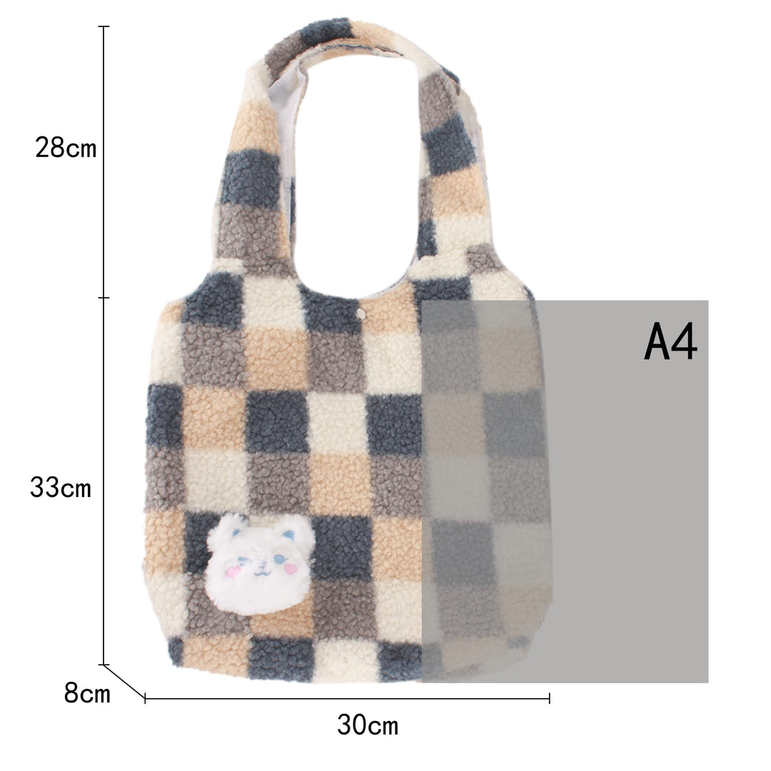 Women Girls Cute Bear Plush Shoulder Bag Large Tote Handbag Purse Faux Fur Shopping Dating Bag (6595+Blue)