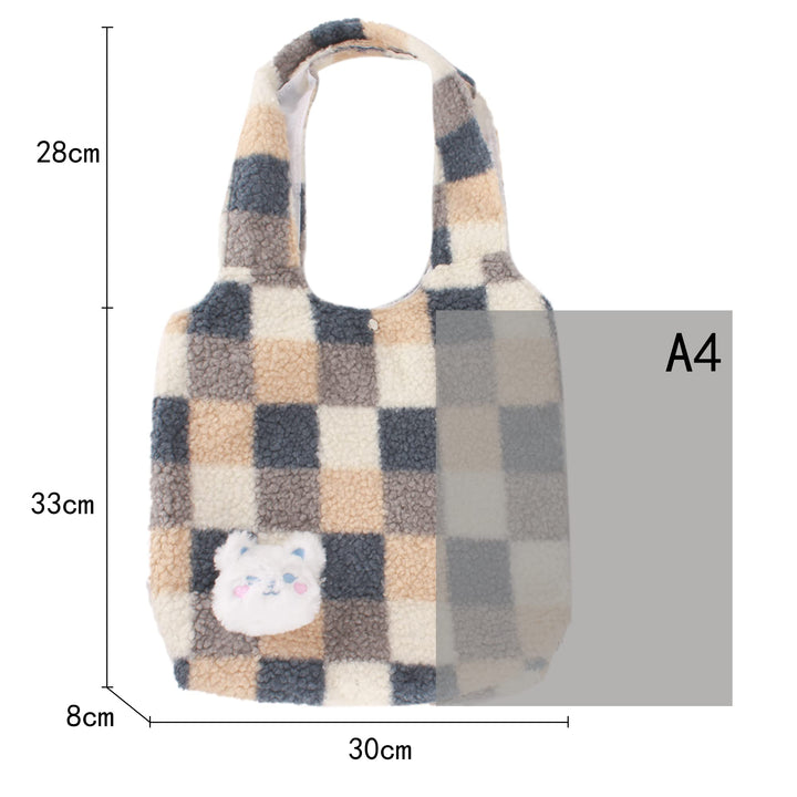 Women Girls Cute Bear Plush Shoulder Bag Large Tote Handbag Purse Faux Fur Shopping Dating Bag (6595+Blue)