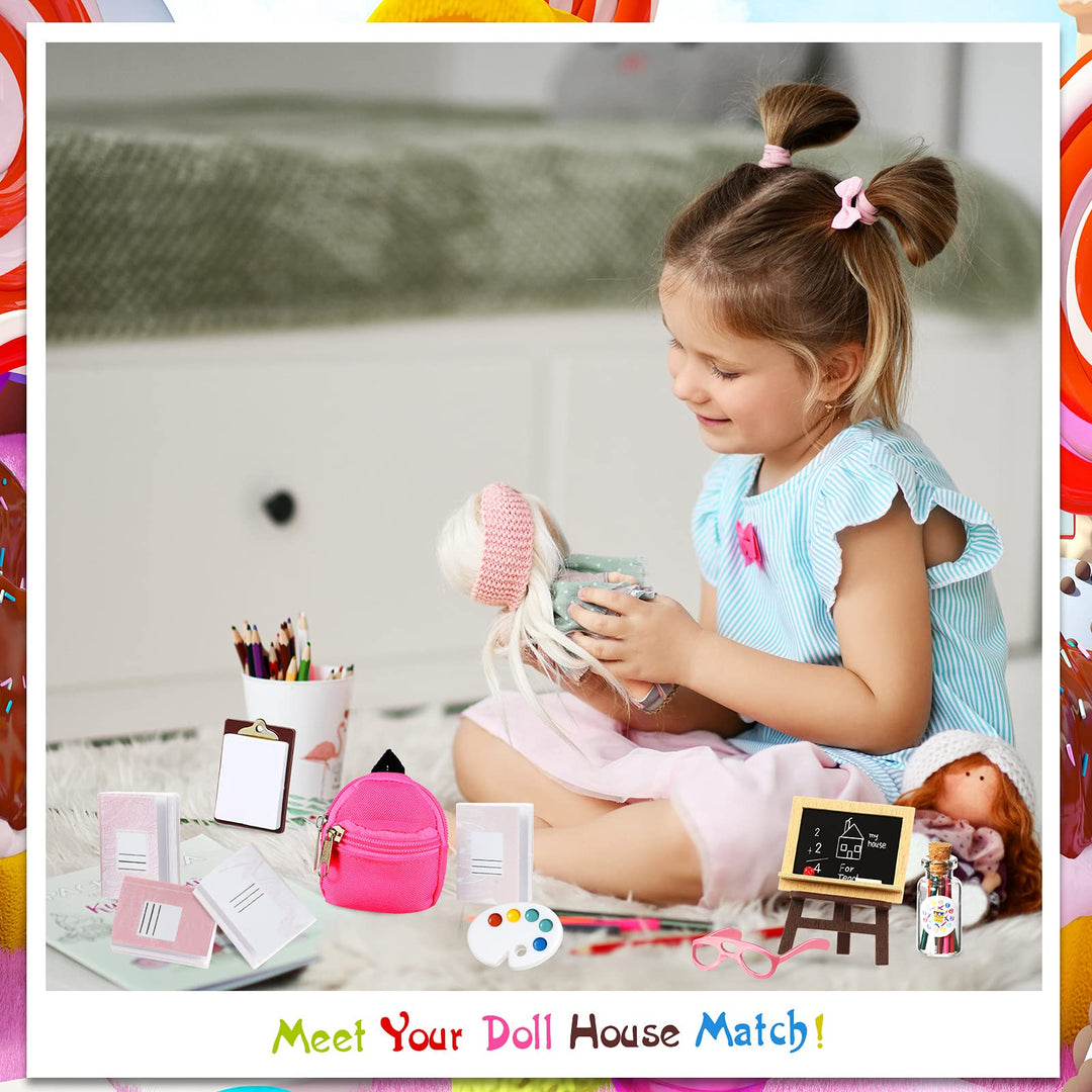 14 Pcs Mini Doll School Supplies Christmas Miniature Dollhouse Stuff Accessories for 11.5 Inch Doll DIY Toy Set Include Miniature Book Backpack Glasses Blackboard Pencil Ruler(Cute Style)