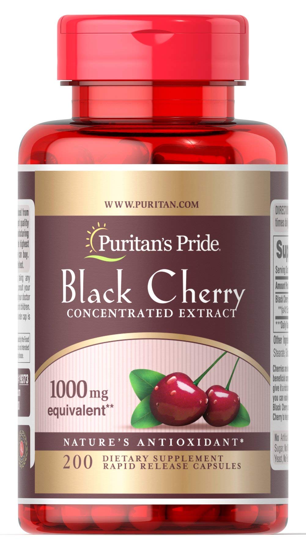 Puritan&#39;s Pride Black Cherry 1000 mg Capsules, 200 Count