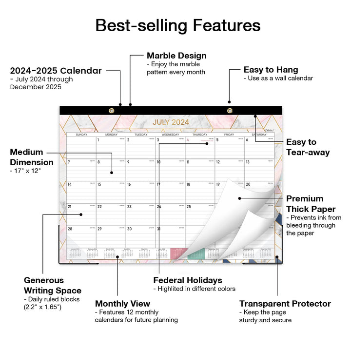 Desk Calendar 2025 - Monthly 2025 Desk Calendar, 12&#39;&#39; x 16.8, JAN 2025 - DEC 2025, 18 Monthly Wall Calendar, Large Ruled Blocks, Perfect for Planning and Organizing Your Home or Office