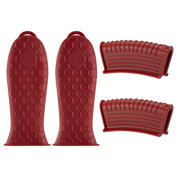 4 Pieces Silicone Hot Handle Holder, Heat Resistant Potholder Cookware Handle Non Slip Rubber Pot Holders Cast Iron Skillets Handles Grip Covers for Cast Iron Skillet (Red)