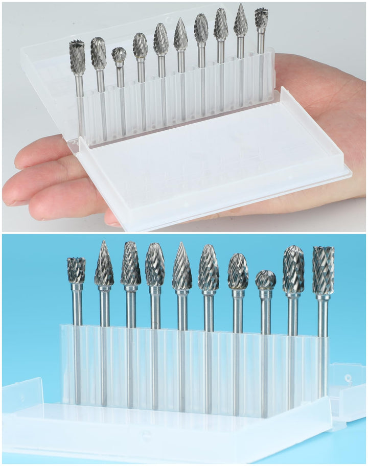 10Pcs 1/8 Shank Carbide Burr Bits Compatible with Dremel Bits Metal Grinding Bits Wood Stone Carving Cutting Engraving Grinder Kit Attachment Rotary Tool Accessories Set Harder Than Diamond