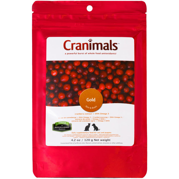 Gold Cranberry Powder for Cats - Vegan DHA Omega 3, Urinary Health Support - Two Pure Ingredients, No Additives - Replace Fish Oil with Cranberry Antioxidants, for recurrent UTIs, 4.2 Oz