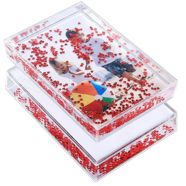 Glitter Heart Picture Frames Gift Acrylic Snow Globe Fathers Picture Frame Photo Frame Friends Family Gifts (4x6 Heart)