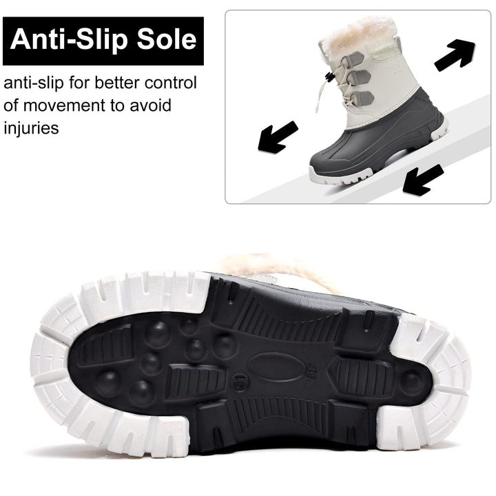 Kids Snow Boots Girls Boys Outdoor Boots Waterproof Ankle Winter Warm Boots with Fur Lined White