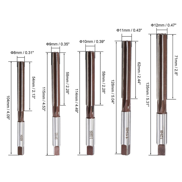 Hand Reamers Set H8 Accuracy Alloy Tool Steel 6 Flutes Straight Shank Milling Cutter Tool 10pcs (3mm, 4mm, 5mm, 6mm, 7mm, 8mm, 9mm, 10mm, 11mm, 12mm)