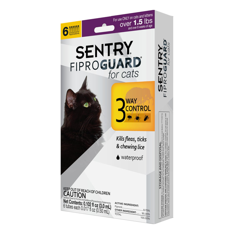 SENTRY for Cats, Flea and Tick Prevention for Cats (1.5 Pounds and Over), Includes 6 Month Supply of Topical Flea Treatments