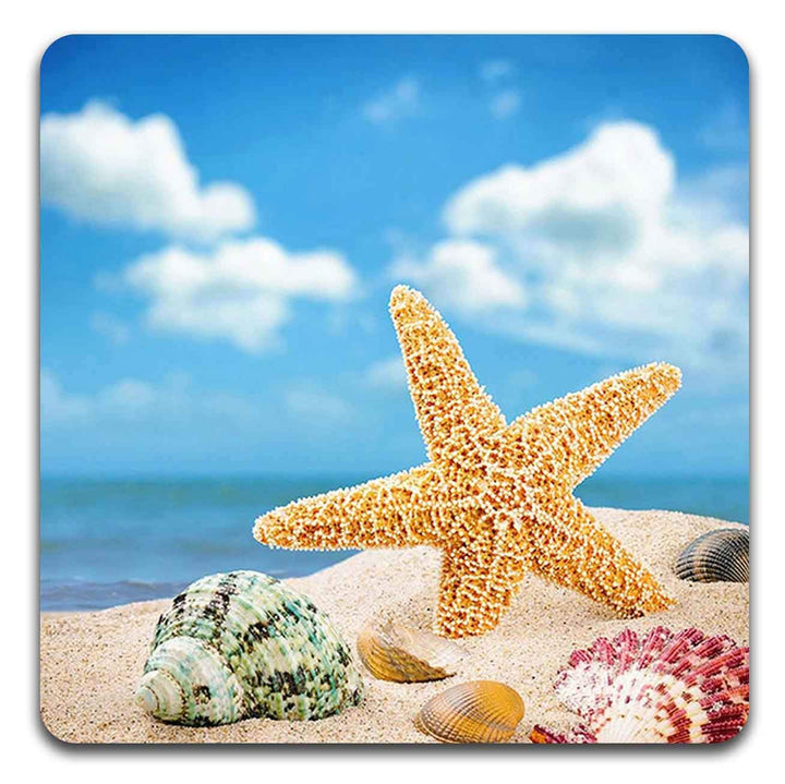 Beach Shells Square Coaster Set - Made of Recycled Rubber - Set of 4
