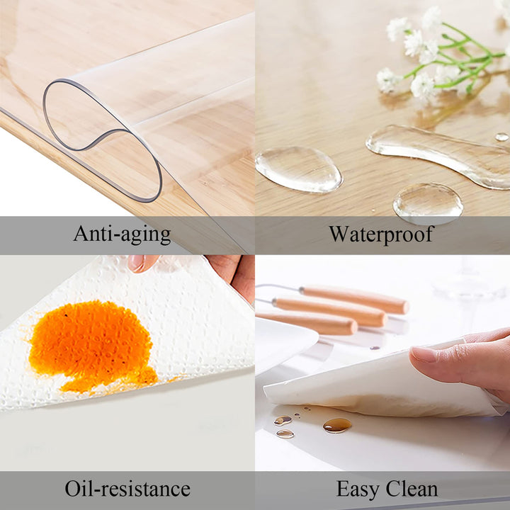 Clear Table Protector Oval 51 in x 70 in Plastic Vinyl Transparent Cloth Waterproof Tablecloth Kitchen Dining Room Furniture Wood Cover Protector