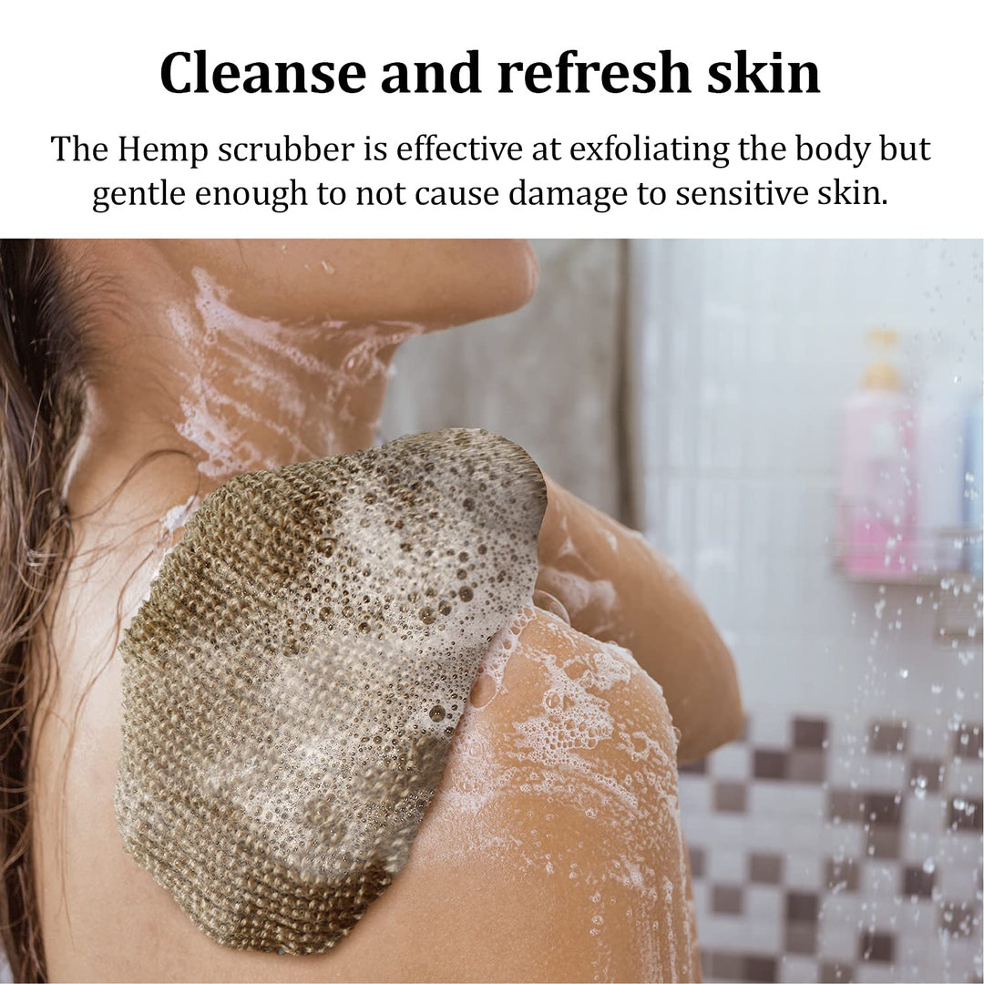 Natural Back Scrubber for Shower for Men and Women - Set of Hemp Back Washer &amp; Exfoliating Glove for Body- Long Back Sleeve with Scrub Mitten for Deep Cleaning &amp; Skin Relax