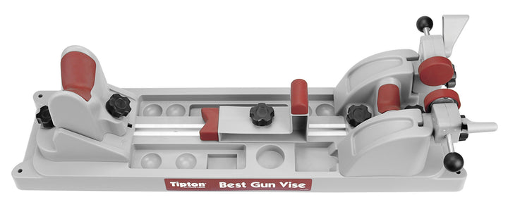 Best Gun Vise with Secure Adjustable Cradle, Storage Compartments for Cleaning, Gunsmithing and Firearm Maintenance, Red/Grey