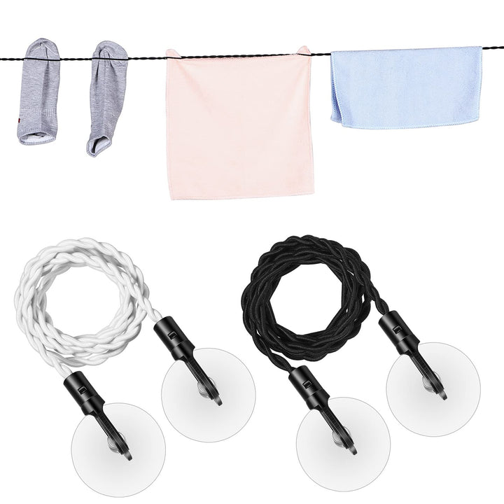 2 Pieces Travel Clothesline Portable Retractable Clothesline with Hooks and Suction Cups Camping Accessories Cruise Essentials for Outdoor and Indoor Use (Black, White)