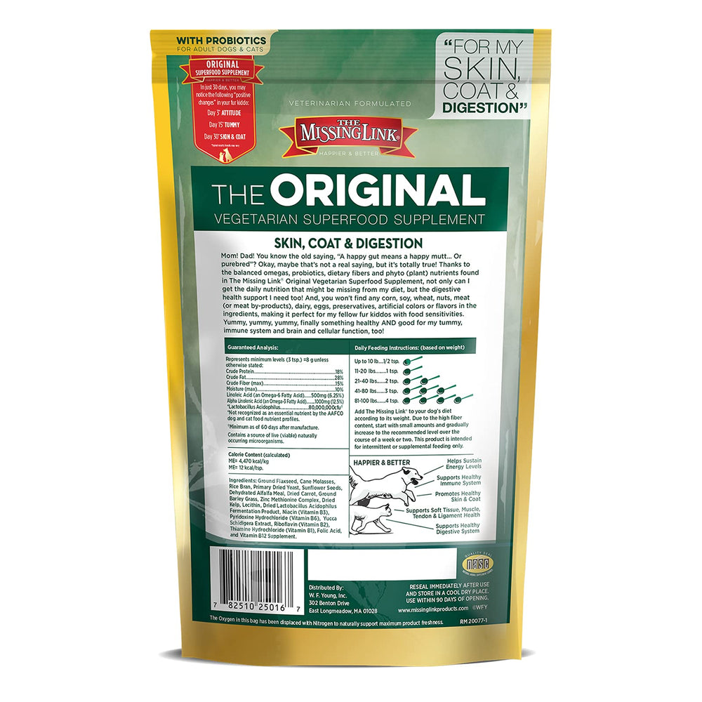 Well-Blend All Natural Vegetarian Omega Superfood Dog & Cat Supplement - Healthy Skin, Coat & Digestion - 1lb