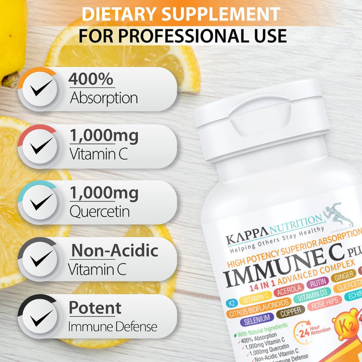 Quercetin 1,000mg, Vitamin C 1,000mg, Zinc 50mg, Vitamin D3 5,000iu, Selenium, Copper, Acerola, Ginger, Rutin, Bitter Orange, Rose Hips, Echinacea, Immune C Plus, 14 in 1 Immune C Plus (60 Count)