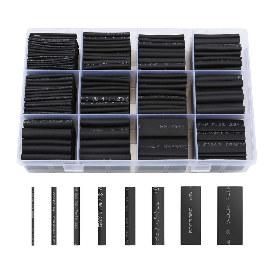 650pcs Heat Shrink Tubing Black Heat Shrink Tube Wire Shrink Wrap UL Approved Ratio 2:1 Electrical Cable Wire Kit Set Long Lasting Insulation Protection, Safe and Easy, Eco-Friendly Material