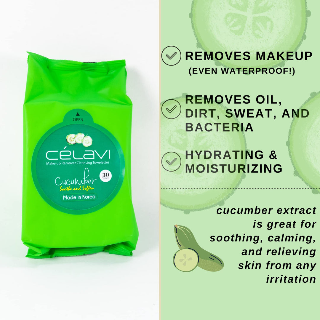 Celavi Makeup Remover Cleansing Wipes Removing Towelettes 2 Packs -60 Sheets Cucumber