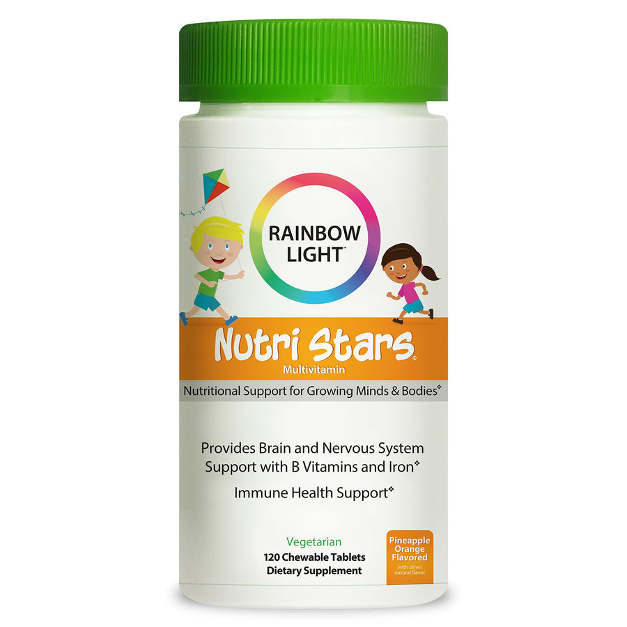 Multivitamins for Kids, Vitamin B, Zinc & Iron, Prebiotics, Nutri Stars Provides Brain & Nervous System Support, Pineapple Orange, 120 Chewable Tablets