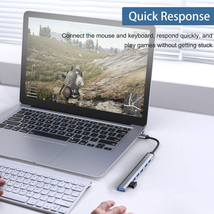 USB C Hub 3.0, Aluminium 7 in 1 USB C Dongle USB Extend for MacBook Pro, iMac, iPad Pro, Chromebook, Pixelbook, Dell XPS, Samsung, and More Type C Devices