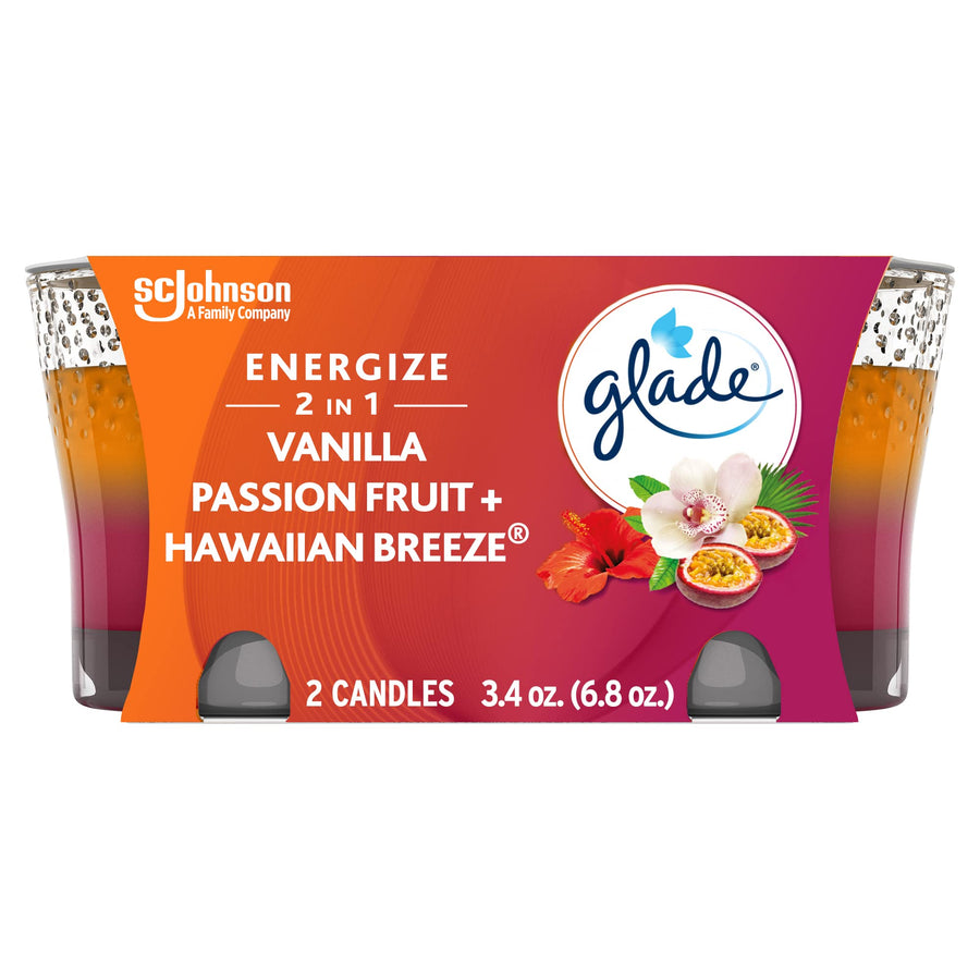 Hawaiian Breeze/Vanilla Passion Fruit, 6.8 Ounce : 2in1 Jar Candle Air Freshener, Hawaiian Breeze and Vanilla Passion Fruit, 2 Count, 6.8 Ounce