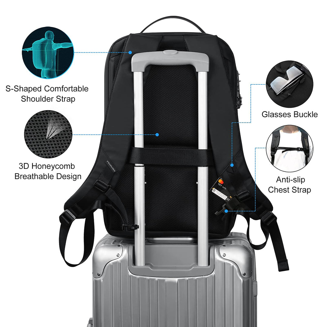 17.3-Inch Hard Shell Laptop Backpack,Anti-Theft Waterproof Business Travel Computer Backpack,Black Gaming Laptop Bag with USB Port for Men