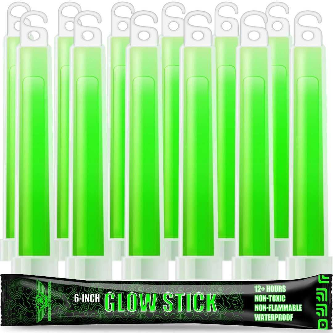 Survival Emergency Glow Sticks- 6 Inches Light Sticks for First Aid Kit, Survival Kit, Camping, Hiking, Outdoor, Disasters, Emergencies Up to 12 Hours Duration… (6 Pack, Green)